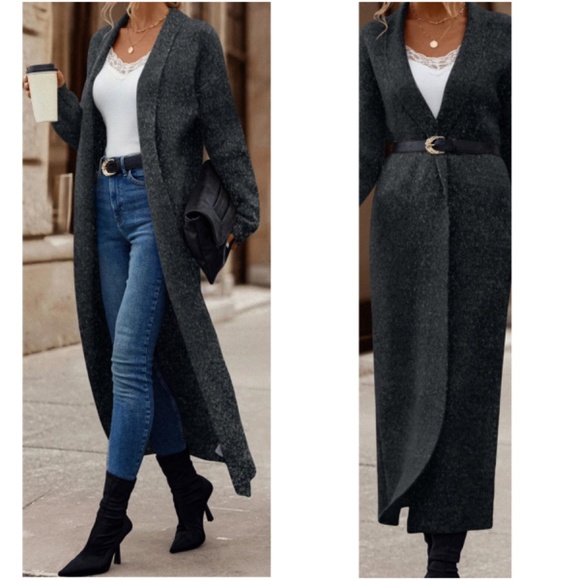 Cozy Solid Knit Open Front Long Oversized Cardigan - Picture 7 of 11